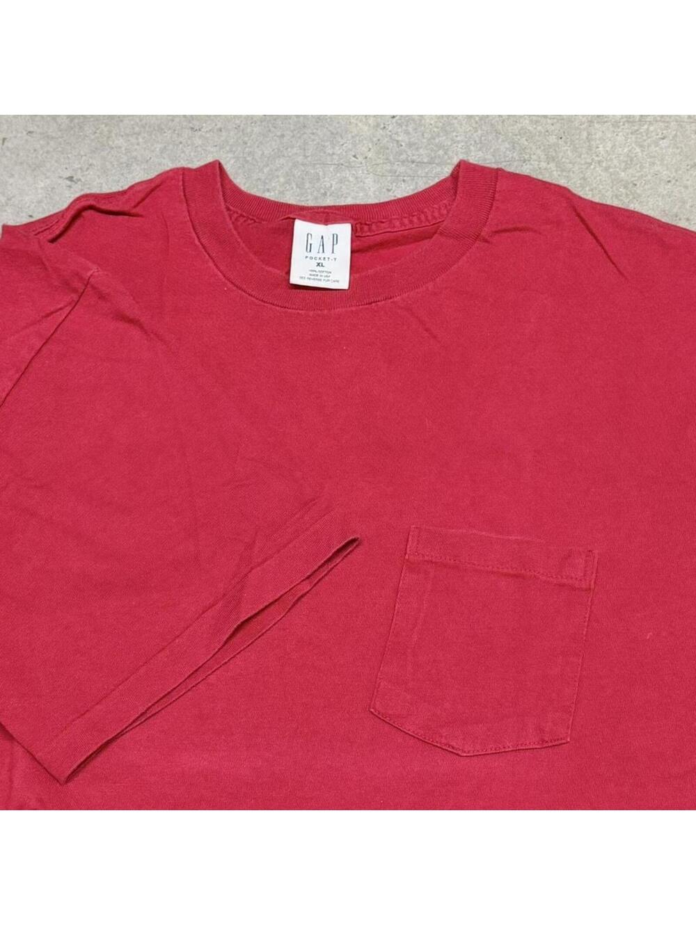 Vintage 90s GAP Pocket T 100% Cotton Made In USA Blank Red Single Stitch T Shirt